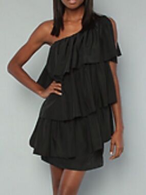 Blaque Label Black One Shoulder Tiered Dress XS